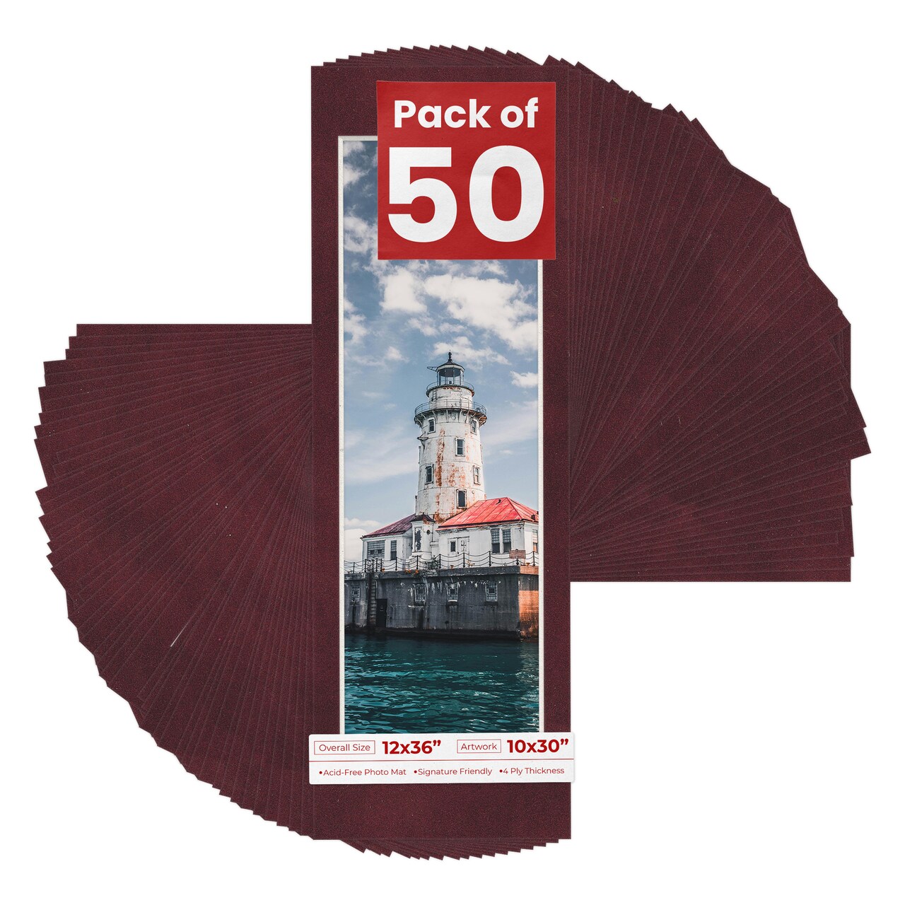 Dark Red Suede Mat Board for 12x36 Frames - Fits 10x30 Photos